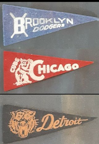 1940s/1950 American Nut & Chocolate Dodgers,  Tigers And Cubs Mini Team Pennants