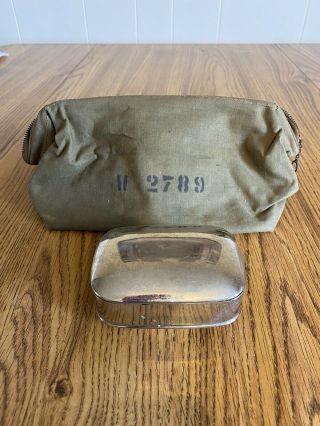 Vintage Ww 2 Toiletry Bag & Metal Soap Holder Container