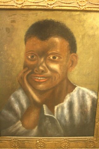 `Antique 19thC Americana Folk Art Black Boy Portrait Painting On Canvas Realism 3