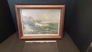 Antique (oil/canvas) American Gloucester Seascape; Signed: Lagerberg; C.  1900 O/f