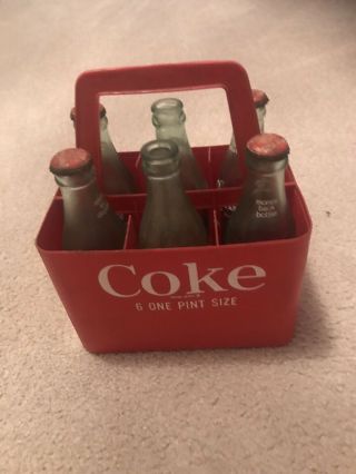 Vintage 6 - Pack Of 8 Oz.  Coca Cola Classic Bottles In Cardboard Carrier