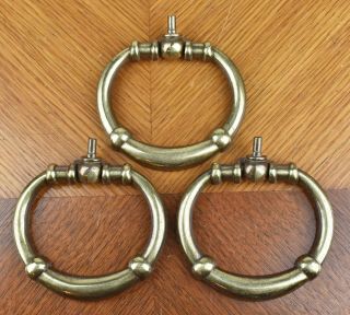 Three Vintage Keeler Brass Co Ornate Round Hanging Drawer Pull Handles N7523