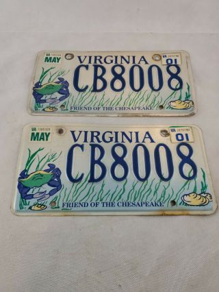 Two Virginia License Plates Cb8008.  Friend Of The Chesapeake