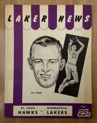 1959 - 60 Nba St Louis Hawks @ Minneapolis Lakers Basketball Program - Elgin Baylor