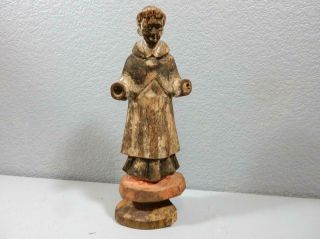 Antique Hand Carved Wooden Religious Santos Figure - 12 Inches Tall - Paint
