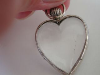 Antique Victorian Heart Shape Glass Crystal Locket Silver Mourning Picture Charm