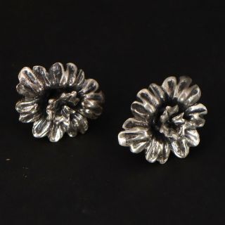 Vtg Sterling Silver - Flower Floral Solid Screw Back Earrings - 10g