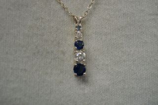 Vintage Su Signed Sapphire And Cz Journey 18 " Inch Pendant Necklace.  925
