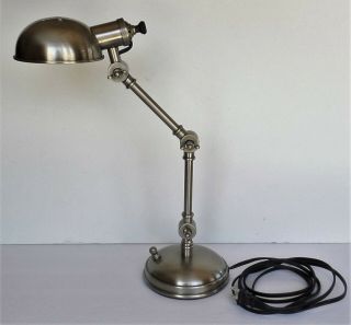 Pottery Barn Pixie Industrial Metal Table/task/desk Lamp Brushed/antique Nickel