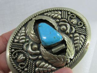 Vintage Turquoise Stones Belt Buckle Alpaca Mexico,  Unbranded Artisan