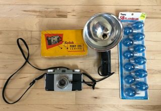 Vintage Kodak Pony 135 Camera W/ Box,  Neck Strap,  And Flash Attachment