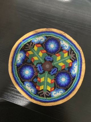 Vintage Huichol Beaded Bowl 3 1/2 Inches Wide