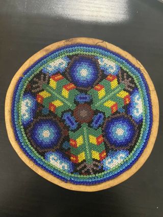 Vintage Huichol Beaded Bowl 3 1/2 Inches Wide 2