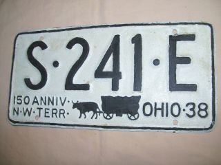 Old Vintage 1938 Ohio North West Territory 150 Year Anniversary License Plate