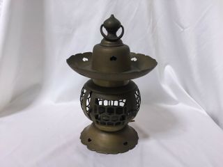 Japanese Antique Copper Candle Holder Lantern Lamp Toro Buddhist Art