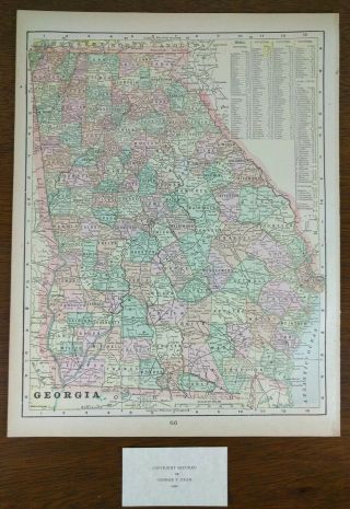 Georgia 1900 Vintage Atlas Map 11 " X14 " Old Antique Atlanta Columbus Savannah