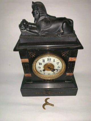 19th C.  Antique French Japy Freres Mantle Clock - Egyptian Revival Period