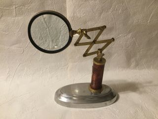 Vintage Antique Brass Magnifying Glass Adjustable Jeweler