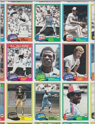 Small Uncut Sheet Of 1981 Topps Cards With Rickey Henderson