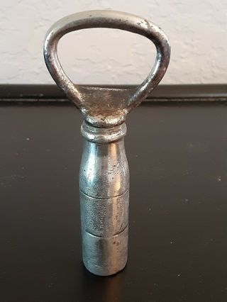 Vintage Bottle Opener Cork Screw Metal Bottle Shape 3 1/2 "