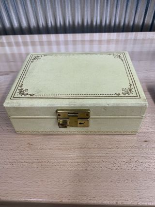 Collectible Vintage Jewelry Box 2 Tier Papered Cardboard Green Interior No Key