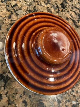 Vintage Brown Glazed Stoneware BEAN POT With Metal Handle & Lid “Beans” 3