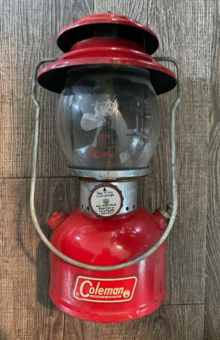 Vintage 1970 Red Coleman 200a Camp Lantern Pyrex Globe Wow