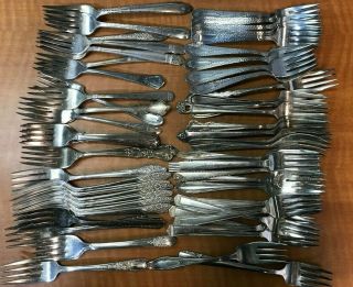60 Pc Mixed Antique To Vintage Silverplated Salad Or Dessert Forks Craft Or Use