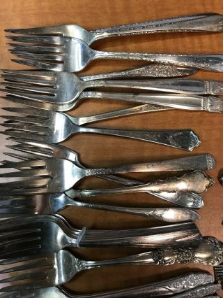 60 Pc Mixed Antique to Vintage Silverplated SALAD or DESSERT FORKS Craft or USE 2