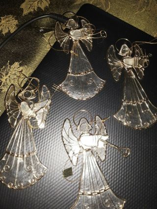 Vintage Gold Wire Capiz Angel Ornaments Set Of 4