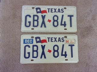 1994 Texas Flag License Plate Pair Gbx - 84t Us