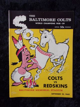 Vintage September 25,  1960 Baltimore Colts Vs Washington Redskins Program 850