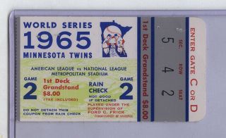 1965 World Series Ticket Stub Game 2 Minnesota Twins Los Angeles Dodgers