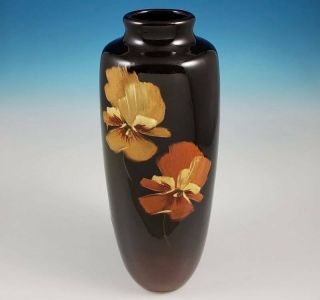 Antique J.  B.  Owens Art Pottery Utopian Line Vase Pansy Flower S3 Lamp Base Brown