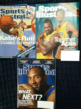 3 Diff Kobe Bryant Sports Illustrated Covers 2 No Mailing Labels 1 With Shaq