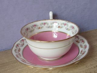 Antique 1920 ' s England Pink rose and white bone china tea cup teacup and saucer 3
