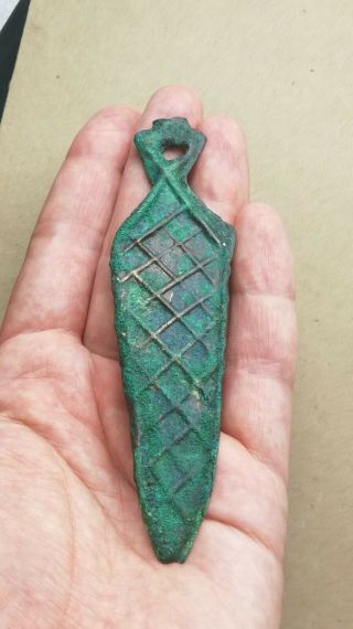 Ancient Viking Bronze Large Pendant Amulet Warrior " Sword " Great Save Patina