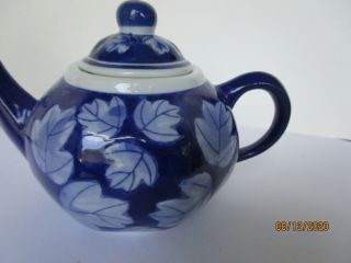 Vintage Tea Set Cobalt Blue with white ceramic Tea Pot With Creamer and Sugar 2