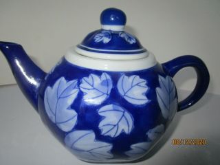 Vintage Tea Set Cobalt Blue with white ceramic Tea Pot With Creamer and Sugar 3
