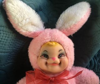 Vintage RUSHTON Rubber Face Bunny Rabbit Plush Toy - about 6” 2