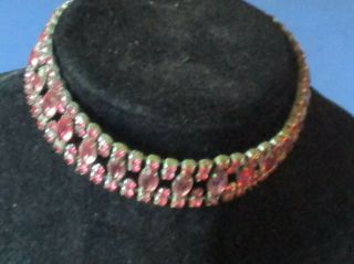 Vintage Silver - Tone Metal Claw Set Pink Rhinestone Choker Necklace