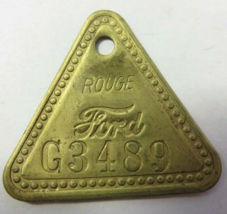 Vintage Ford Motor Co.  Rouge Plant Brass Tool Check Tag G 3489 Brass Badge