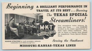 Advertising Card Mkt Katy Railroad Lines Texas Special Streamliners C1940s Ag18