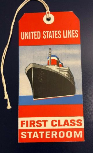 Ss United States Lines First Class State Room Baggage Tag