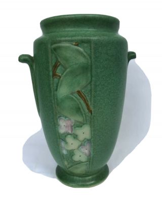 9.  25 " Antique Weller Deep Green Velva Pattern Arts & Crafts Pottery Vase