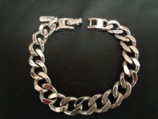 Vintage Signed Monet Silver Tone Curb Cuban Link Chain Bracelet