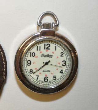 Vintage Rawlings All Luminous Dial Quartz Pocket Watch W/ Belt Leather Case