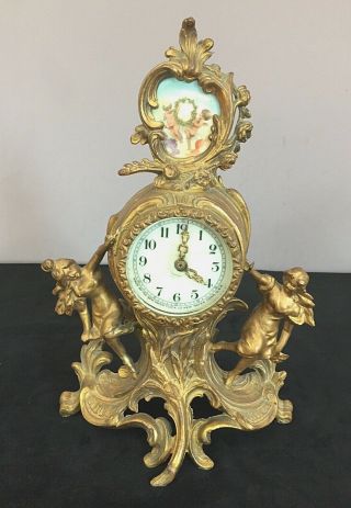 Antique Haven Clock Co.  Mantle Clock W/ Gold Gilt Metal - 2 Ladies