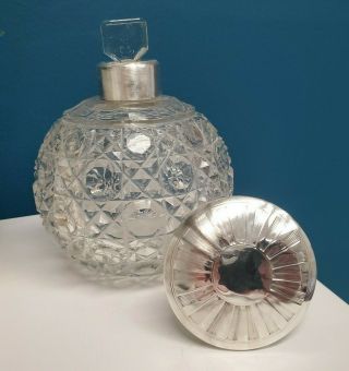 Antique 1913 British 925 Sterling Silver Cut Glass Crystal Perfume Scent Bottle