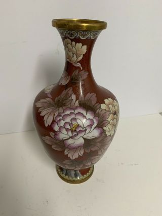 Large Vintage Jingfa Cloisonne Gilt Copper Enamel Vase Flowers Butterfly